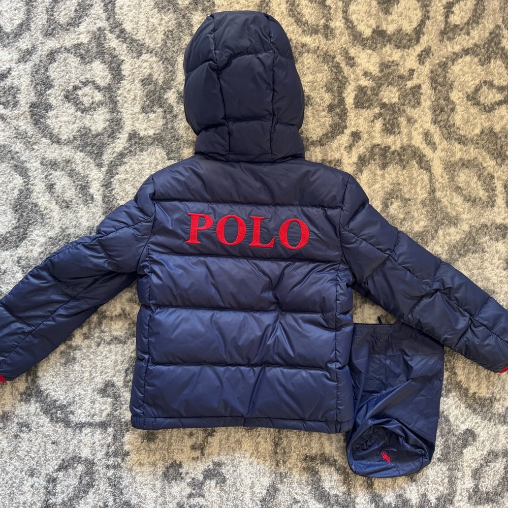Polo Navy Puffer Jacket with Red Logo